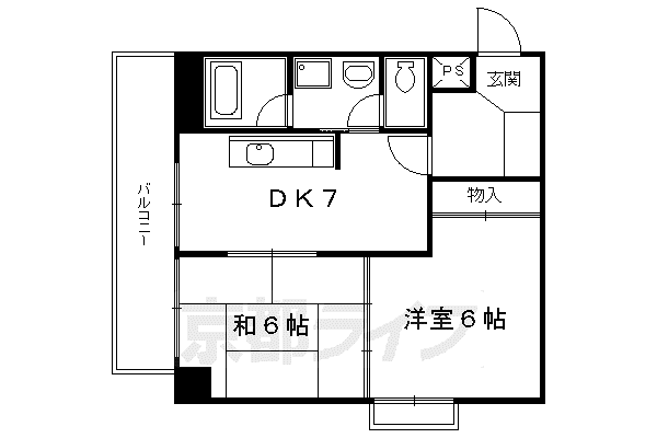 京都市烏丸線 烏丸御池駅 徒歩9分 12階建 築40年(2DK/7階)の間取り写真