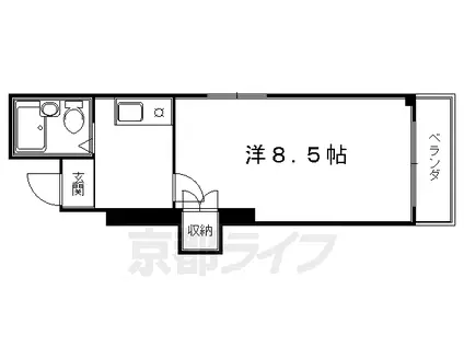 京都府京都市下京区 4階建 築34年(1K/3階)の間取り写真