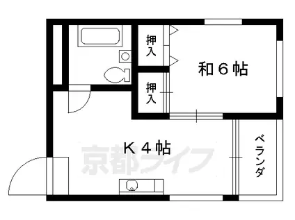 京都市烏丸線 北山駅(京都) 徒歩12分 5階建 築46年(1DK/4階)の間取り写真
