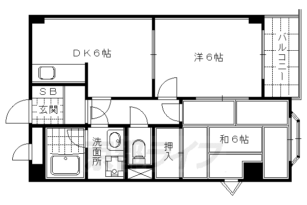 京都市烏丸線 四条駅(京都市営) 徒歩9分 6階建 築39年(2DK/5階)の間取り写真
