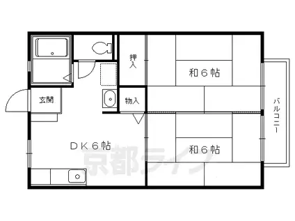 京都市烏丸線 国際会館駅 徒歩10分 2階建 築39年(2DK/1階)の間取り写真