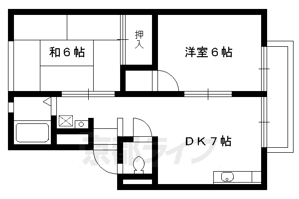 ウィンディア加茂川A棟B棟(2DK/2階)の間取り写真