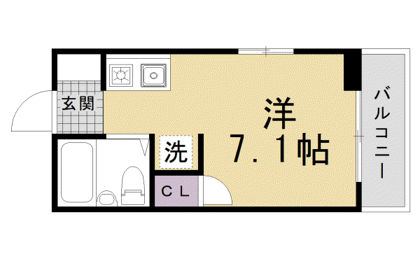 京都市烏丸線 北大路駅 徒歩22分 3階建 築39年(ワンルーム/3階)の間取り写真