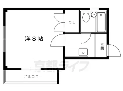 叡山電鉄 一乗寺駅 徒歩5分 3階建 築33年(1K/3階)の間取り写真