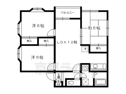 京都市烏丸線 北大路駅 徒歩4分 2階建 築33年(3LDK/1階)の間取り写真