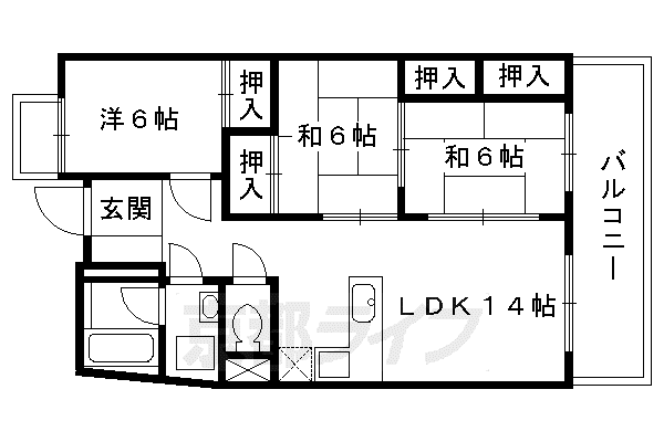 京都市烏丸線 丸太町駅(京都市営) 徒歩13分 4階建 築37年(3LDK/4階)の間取り写真