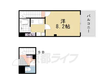 阪急電鉄嵐山線 上桂駅 徒歩13分 3階建 築26年(1K/3階)の間取り写真