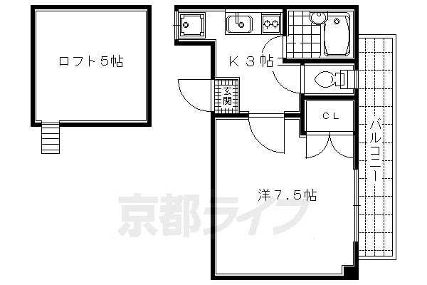 京都市烏丸線 今出川駅 徒歩7分 4階建 築38年(1K/4階)の間取り写真