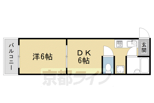 山陰本線 円町駅 徒歩9分 4階建 築38年(1DK/3階)の間取り写真