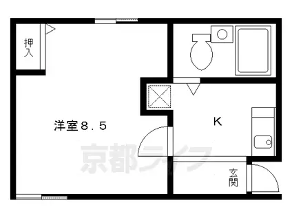 京都市烏丸線 北大路駅 徒歩1分 2階建 築28年(1K/2階)の間取り写真
