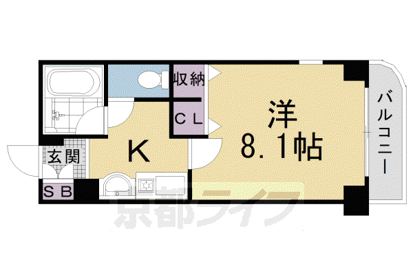 京都市烏丸線 五条駅(京都市営) 徒歩3分 11階建 築26年(1K/5階)の間取り写真