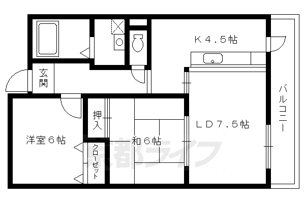京都市烏丸線 国際会館駅 徒歩1分 2階建 築26年(2LDK/2階)の間取り写真