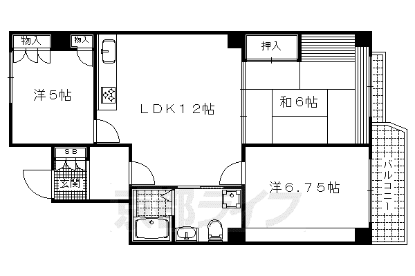 京阪電気鉄道鴨東線 神宮丸太町駅 徒歩10分 7階建 築56年(3LDK/6階)の間取り写真