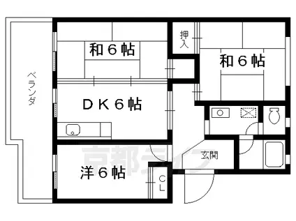 京都市烏丸線 国際会館駅 徒歩8分 3階建 築32年(3DK/1階)の間取り写真