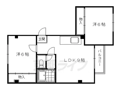 京都市烏丸線 丸太町駅(京都市営) 徒歩4分 4階建 築38年(2LDK/3階)の間取り写真
