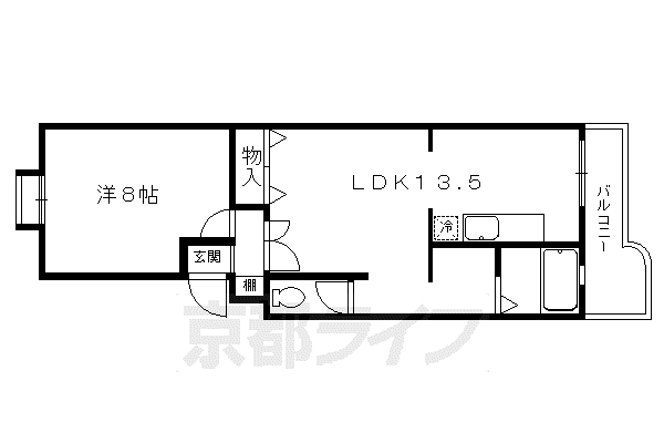 京都市烏丸線 北大路駅 徒歩9分 3階建 築52年(1LDK/2階)の間取り写真