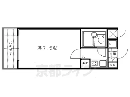 近鉄京都線 伏見駅(京都) 徒歩7分 5階建 築37年(1K/2階)の間取り写真