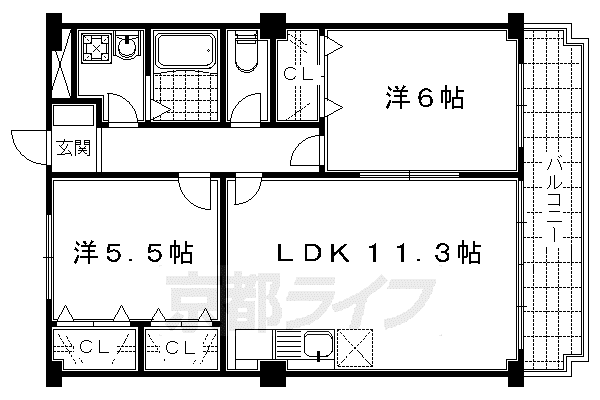 京阪電気鉄道宇治線 桃山南口駅 徒歩2分 4階建 築32年(2LDK/3階)の間取り写真