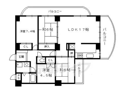 京阪電気鉄道宇治線 観月橋駅 徒歩6分 7階建 築36年(4LDK/2階)の間取り写真