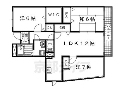 近鉄京都線 大久保駅(京都) 徒歩17分 4階建 築28年(3LDK/3階)の間取り写真