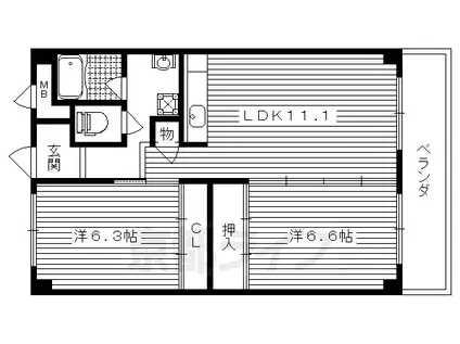 京阪電気鉄道京阪線 丹波橋駅 徒歩16分 6階建 築32年(2LDK/4階)の間取り写真