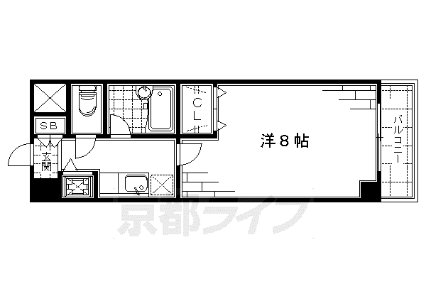 近鉄京都線 伏見駅(京都) 徒歩12分 4階建 築26年(1K/2階)の間取り写真