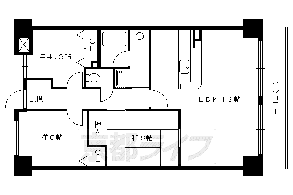 京阪電気鉄道宇治線 桃山南口駅 徒歩4分 7階建 築35年(3LDK/7階)の間取り写真