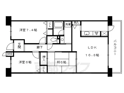 京阪電気鉄道宇治線 木幡駅(京阪) 徒歩10分 7階建 築26年(3LDK/3階)の間取り写真