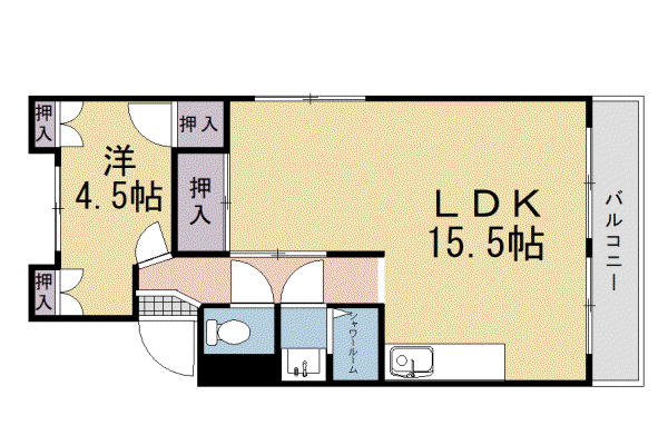近鉄京都線 近鉄丹波橋駅 徒歩1分 5階建 築53年(1LDK/4階)の間取り写真