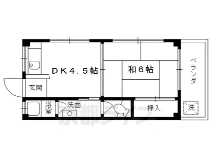 京阪電気鉄道宇治線 六地蔵駅(京阪) 徒歩12分 3階建 築51年(1DK/3階)の間取り写真