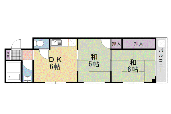 東海道本線 向日町駅 徒歩40分 3階建 築40年(2DK/3階)の間取り写真