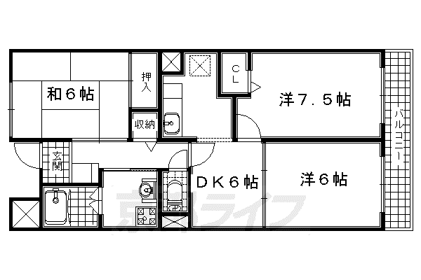 近鉄京都線 向島駅 徒歩5分 4階建 築27年(3DK/3階)の間取り写真