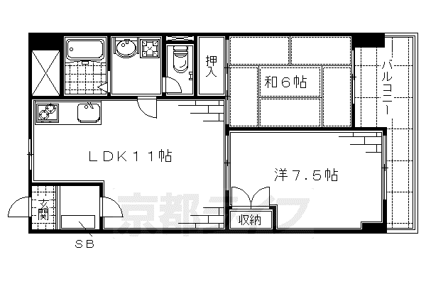 京阪電気鉄道京阪線 伏見桃山駅 徒歩27分 6階建 築27年(2LDK/3階)の間取り写真
