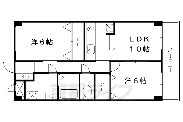 近鉄京都線 向島駅 徒歩10分 3階建 築32年(2LDK/3階)の間取り写真