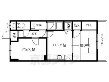 近鉄京都線 伏見駅(京都) 徒歩1分 4階建 築36年(2DK/3階)の間取り写真