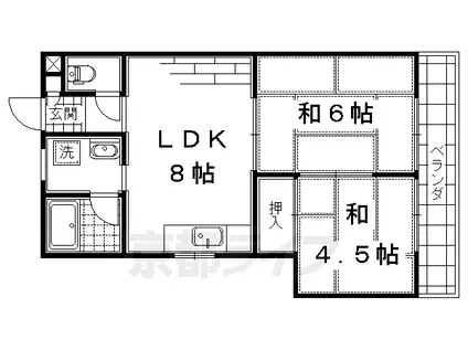 京阪電気鉄道京阪線 伏見桃山駅 徒歩10分 3階建 築40年(2DK/2階)の間取り写真