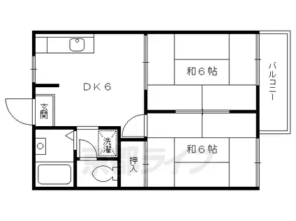 奈良線 JR藤森駅 徒歩9分 2階建 築39年(2DK/1階)の間取り写真