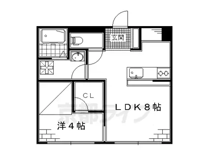 近鉄京都線 伏見駅(京都) 徒歩2分 4階建 築38年(1LDK/4階)の間取り写真