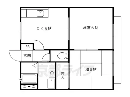 京阪電気鉄道宇治線 観月橋駅 徒歩10分 2階建 築30年(2DK/1階)の間取り写真