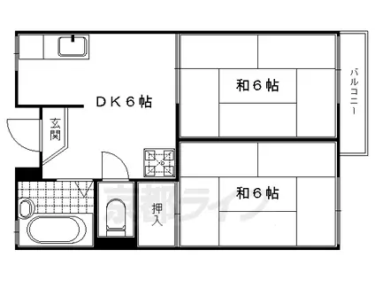 奈良線 JR藤森駅 徒歩15分 2階建 築39年(2DK/1階)の間取り写真