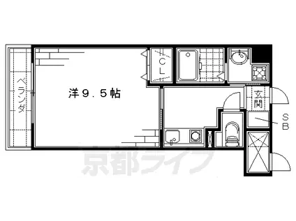 近鉄京都線 伏見駅(京都) 徒歩3分 5階建 築24年(1K/5階)の間取り写真