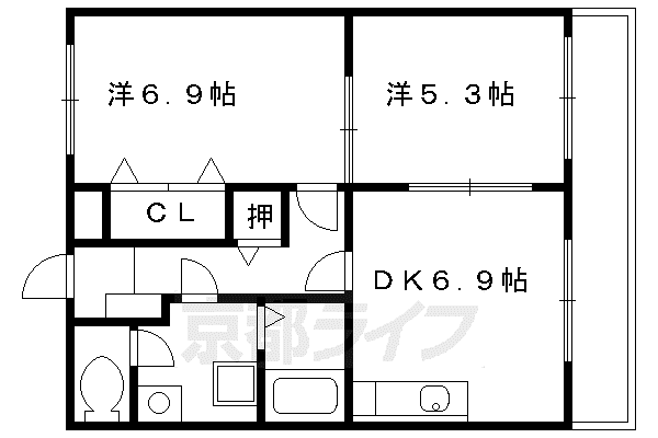 京阪電気鉄道京阪線 丹波橋駅 徒歩24分 3階建 築24年(2DK/1階)の間取り写真