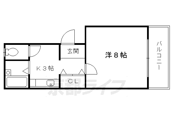 京阪電気鉄道京阪線 丹波橋駅 徒歩1分 2階建 築24年(1K/2階)の間取り写真