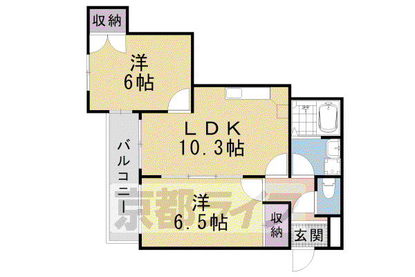 近鉄京都線 伏見駅(京都) 徒歩10分 3階建 築27年(2LDK/3階)の間取り写真