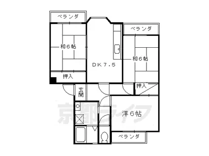 京阪電気鉄道京阪線 淀駅 徒歩2分 3階建 築37年(3DK/3階)の間取り写真