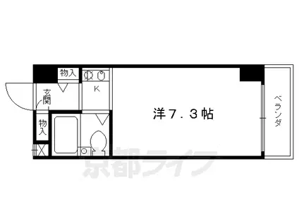 近鉄京都線 伏見駅(京都) 徒歩2分 7階建 築36年(1K/2階)の間取り写真