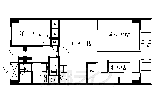 京阪電気鉄道京阪線 伏見桃山駅 徒歩6分 10階建 築44年(3LDK/3階)の間取り写真