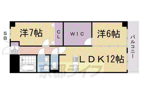 京阪電気鉄道京阪線 墨染駅 徒歩5分 6階建 築46年(2LDK/3階)の間取り写真