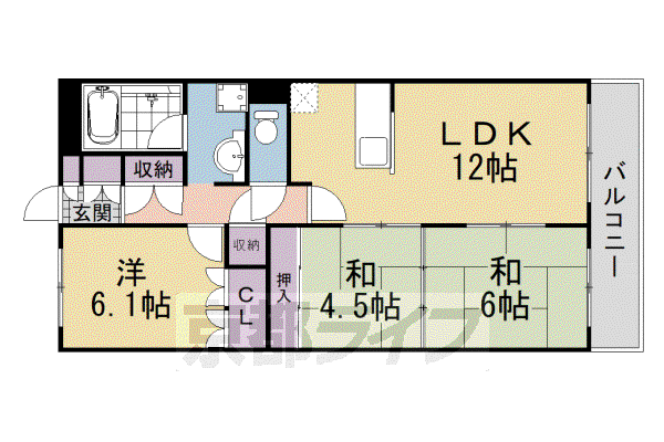 奈良線 宇治駅(JR) 徒歩15分 7階建 築36年(3LDK/5階)の間取り写真
