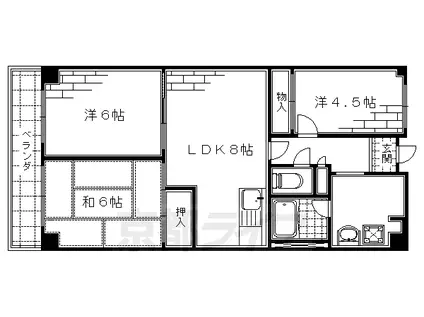 コトーハイツ伏見稲荷A棟(3LDK/4階)の間取り写真